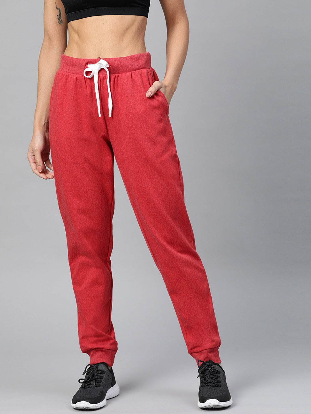 Women Cotton Blend Red Solid Joggers