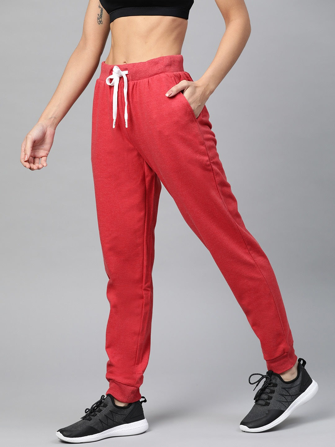 Women Cotton Blend Red Solid Joggers