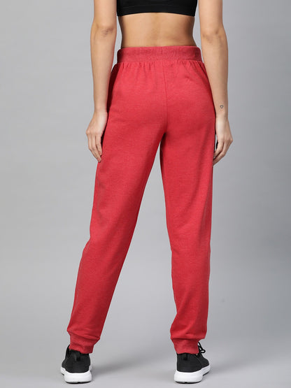 Women Cotton Blend Red Solid Joggers