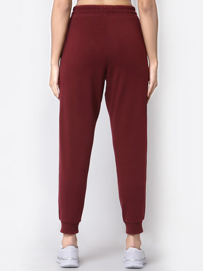 Women Cotton Blend Maroon Solid Joggers